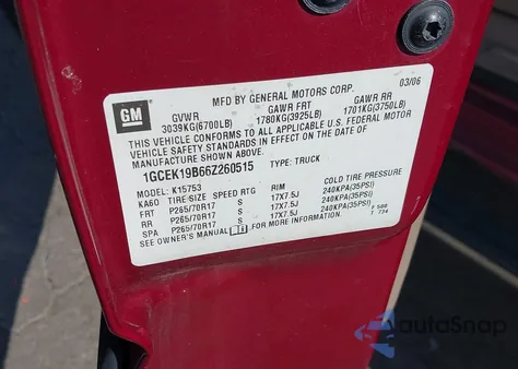 2006 Chevrolet Silverado 1500 Lt3 from USA, damaged, VIN 1GCEK19B66Z260515